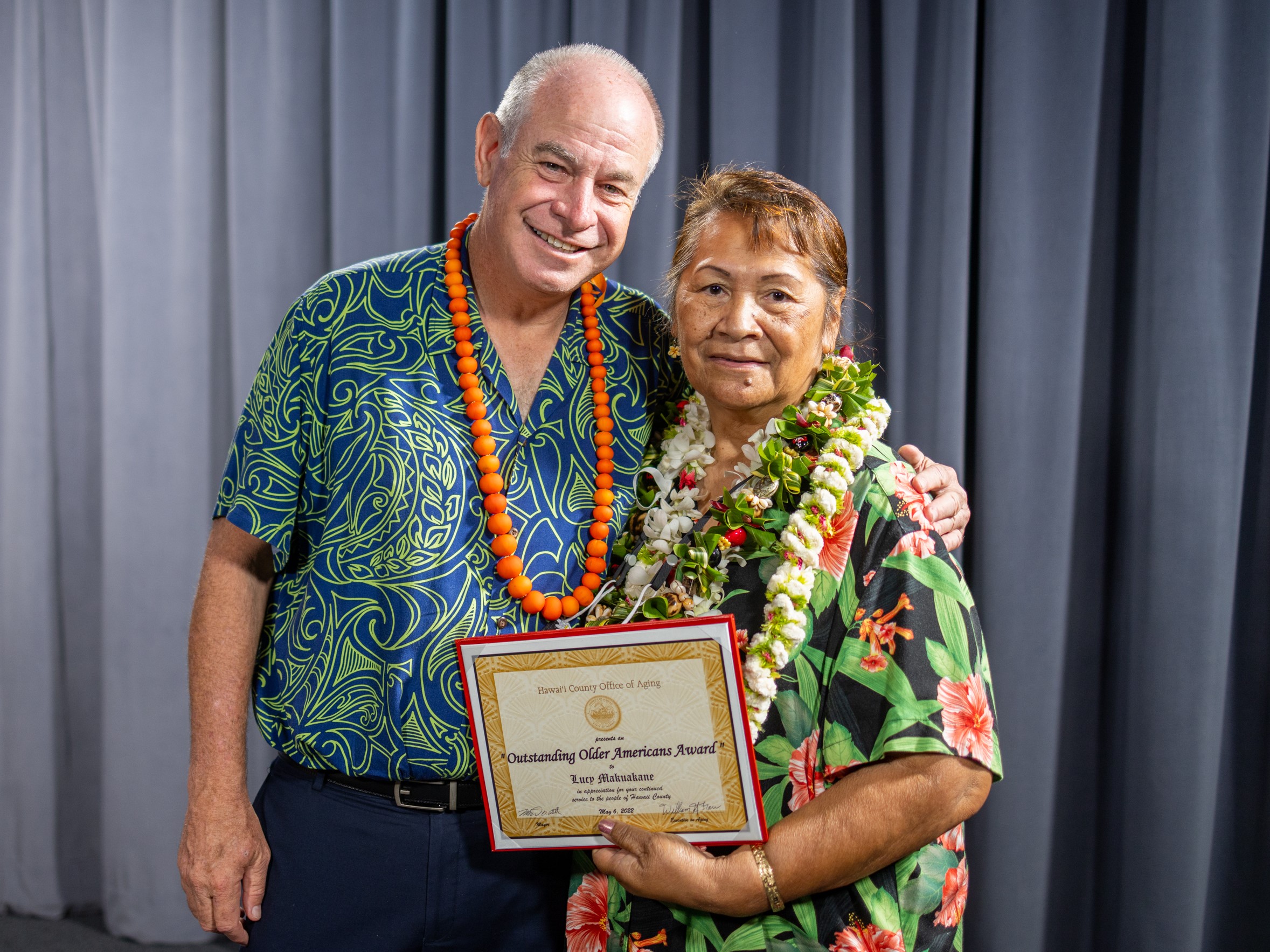 Older American Awardee Lucy Makuakane pictured with Hawai’i County Mayor Mitch Roth